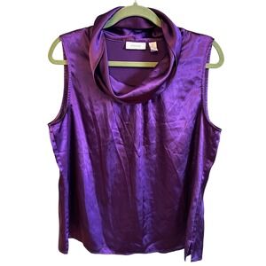 Chicos Purple Satin Cowl Neck Tank Top Sleeveless Blouse Size 2 Large Stretch